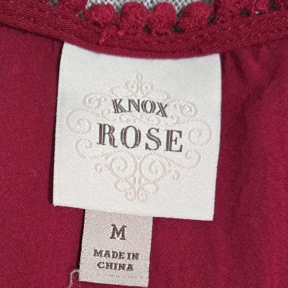 KNOX ROSE Burgundy Short Sleeve Dress with Swiss Dots Size Medium - Picture 10 of 12